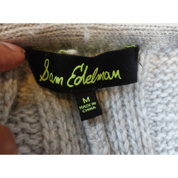 Sam Edelman Women M Cardigan Sweater Knit Open Front Gray Wool Blend - Picture 4 of 6
